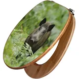 Banjado Design WC Sitz Bambus Toilettendeckel Toilettensitz Bambus Holz Klodeckel WC-Sitz Universal Scharnieren Motiv Wildschwein