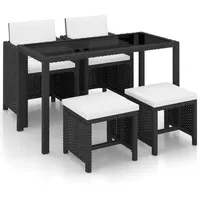vidaXL Polyrattan Set 11-tlg. schwarz/cremeweiß