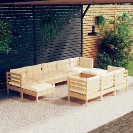 vidaXL Garten-Lounge-Set 10-tlg. creme Kiefer