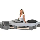 Lermowood Palettenbett M1 aus Holz 220 x 200 cm Grau mit Lattenrost Holzbett 20cm Stabiles Seniorenbett Kinderbett Jugendbett Gästebett erhöhtes Einzelbett Bettgestell Futonbett Komforthöhe