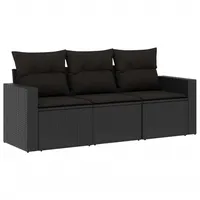 VidaXL 3-tlg. Garten-Sofagarnitur mit Kissen Schwarz Poly Rattan