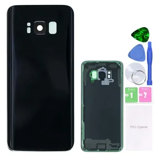 MovTEK Akkufachdeckel Akkudeckel Rückseite Glas für Original Samsung Galaxy S8 G950 Serie Schwarz Backcover Batterieabdeckung Reparatur-Set (Midnight Black)
