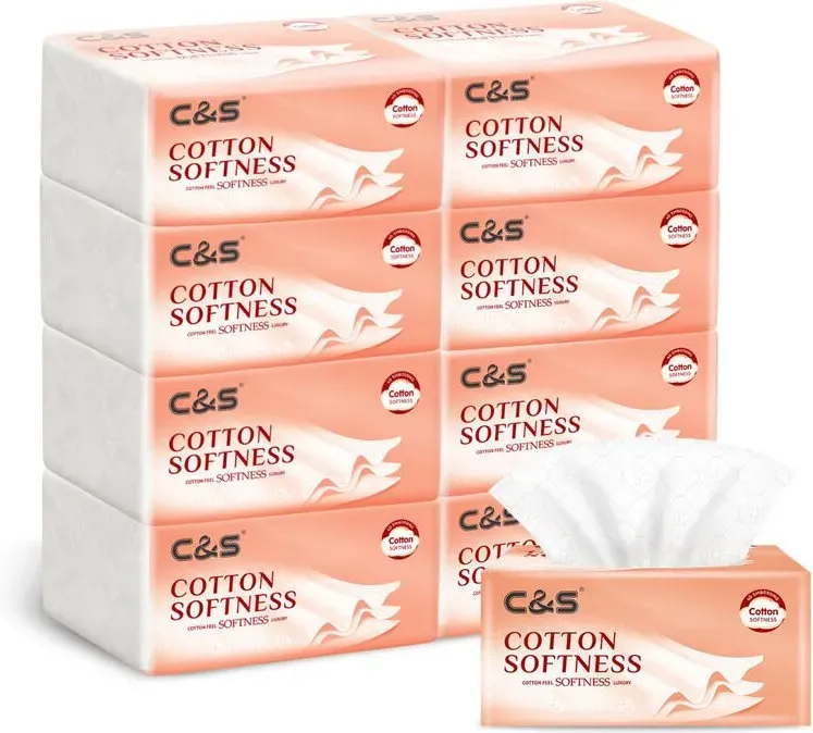 C&S Papiertaschentücher, weich geprägt, 3-lagig, 720 Blatt (90 Blatt x 8 Packungen), 4D-geprägt, baumwollweiche Haptik