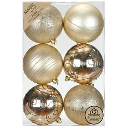 6 Weihnachtskugeln Kunststoff 8cm bruchsicher & mit Glitzer Muster Christbaumkugeln Weihnachtsbaum Deko Weihnachtsbaumkugeln Christbaumschmuck Creme