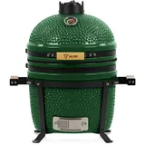 BBQ-Toro Kamado Grill Holzkohlegrill Shiro Ø 39 cm | Grün | Mini Holzkohlegrill mit Thermometer & Holzgriffen | Keramikgrill rund | Ceramic Grill Ei, Smoker, BBQ Grillofen, Kamado BBQ