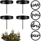 4er Metall Adventskranz Kerzenhalter Set - 8cm Schwarz Kerzenteller Adventskranz & Holz Adventszahlen 1-4,Kerzenpick Candle Holder für Stumpenkerzen Kerzen Weihnachten Deko Stabkerzenhalter Tischdeko