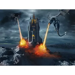 Fototapete PAPERMOON "Drachen unter Beschuss", bunt, B:3,00m L:2,23m, Vlies, Tapeten