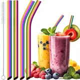 NiHome 4er-Pack 1.3cm Extra Breite Wiederverwendbare Edelstahl Strohhalme, 2 Gerade & 2 Gebogene für Boba Bubble Tea, Smoothies & Milchshakes, inkl. Reinigungsbürste, Spülmaschinenfest(Iridescent)