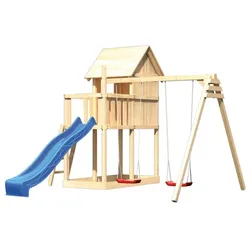 Akubi Kinderspielturm Frieda mit Anbau, Rutsche und Doppelschaukelanbau (Set B)-blau