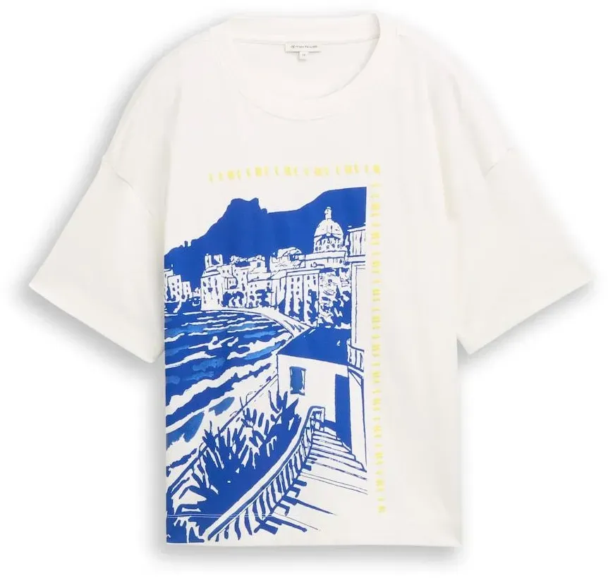 TOM TAILOR Damen T-Shirt mit Print, weiß, Uni, Gr. XXL
