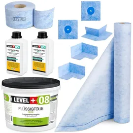 Level + Dichtset für Duschabdichtung Bad Dichtband Flüssigfolie 12 kg