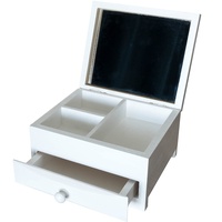 Holzkommode Mini Box mit Schublade und Spiegel - Weiß Holz Schmuckkassette. Schreibtisch Organizer Schmuckbox