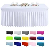 HARVEST HOUSE Spandex Tischröcke, Stretch Tischdecke mit Rock Tischrock für 4Ft/5Ft/6Ft/8Ft Rechteck Tische, Tischabdeckung für Hochzeiten Bankette Messen