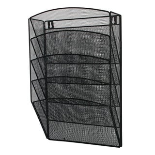 Q-Connect Satz von 5 Wandfkörben Wandkorb Wand Zeitungshalter/ Schwarz / Wandmontierter Metallgitter Organizer Zeitungsständer Wand Magazinhalter Prospekthalter Zeitschriften Wandhalter