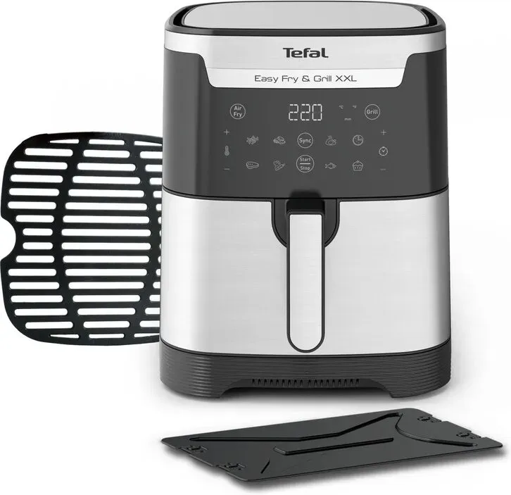 Tefal Easy Fry & Grill 2-in-1 Heißluftfritteuse und Grill, XXL-Kapazität, Flexcook-Trennwand für zwei separate Garzonen, Dual Zone Airfryer, Sync-Modus, Grillfunktion, Perfektes Anbraten, Knusprige Ergebnisse, Gesundes Kochen, Ohne Öl/Fett, 8 Automatische Programme, 6,4 L-Fassungsvermögen, EY801D15