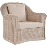 Krines Home Relaxsessel Exklusiver Wohnzimmersessel aus echtem Rattan Mons Wintergarten Sessel, Korbsessel Flechtsessel mit Polster weiß