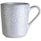 Home4You Kaffeetasse, Hellgrau - Steingut - glasiert - mit floraler Prägung