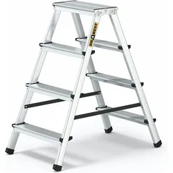 PROREGAL Stufenstehleiter ECONOMY BASIC | beidseitig begehbar | 2x4 Stufen | Arbeitshöhe 2,81m | Traglast 125kg