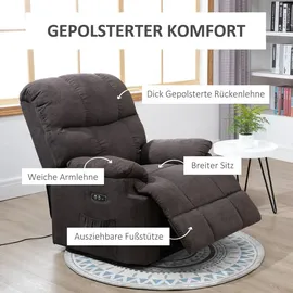 Homcom Fernsehsessel mit Aufstehhilfe, Liegefunktion, USB-Anschluss, Gepolstert TV-Sessel mit Fußablage, Seitentasche, Braun - Braun