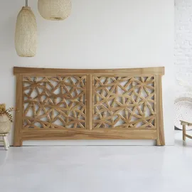 Tikamoon Kopfteil für Bett Bettkopfteil Doppelbett eckig 210 200 Teak Massiv Massivholz