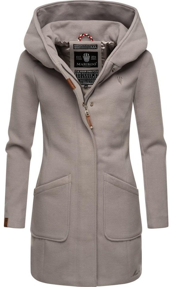 Marikoo Wintermantel Maikoo hochwertiger Mantel mit großer Kapuze grau XXL (44)