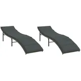 vidaXL Sonnenliegen 2 Stk. mit Auflagen Grau Poly Rattan