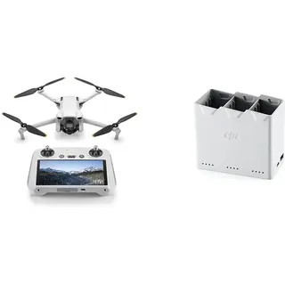 DJI Mini 3 (DJI RC) – Leichte und faltbare Mini-Kameradrohne mit 4K HDR-Video, 38 min Flugzeit, echten vertikalen Aufnahmen und intelligenten Funktionen, C0 & Mini 3 Pro Zwei-Wege-Ladestation