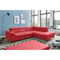 Polstergarnitur COTTA "Komaris L-Form", rot, B:249cm, Sitzmöbel-Sets, Set bestehend aus: Ecksofa mit Kopfteilverstellung & Hocker