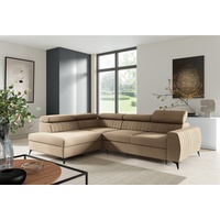 Fun Möbel Ecksofa Ecksofa Sofa TORONTO in Stoff mit Schlaffunktion und Ottomane, Rundumbezug beige