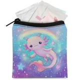 BYCHECAR Axolotl Galaxy Damenbinden-Aufbewahrungstasche, Menstruationspad-Reißverschlusstasche, tragbare Perioden-Tasche, Slipeinlagen, Tampon-Aufbewahrungstasche für Teenager, Mädchen, Frauen, Damen,