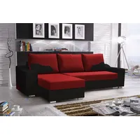 Fun Möbel Ecksofa Sofa COLLIN mit Schlaffunktion Schwarz / Rot Ottomane Links - Schwarz