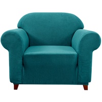 subrtex kariert Sofabezug Sofahusse Sesselbezug Stretchhusse Sofaüberwurf Couchhusse Spannbezug(1 Sitzer,Petrol Blau)