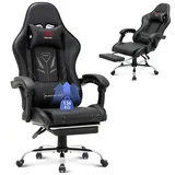 colamy Gaming Stuhl, Computer Stuhl mit Fußstütze und Lendenwirbelstütze, höhenverstellbarer Gaming Chair mit 360°-Drehsitz und Kopfstütze, Video Gamer PC Stuhl, Ergonomische hohe Rückenlehne, Schwarz