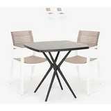 Quadratischer Tisch 70x70cm 2 Stühle schwarz modernes Design Clue Dark - Grau - Grau