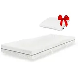 essence sleep Matratze 90x200x18 cm, 7-Zonen Komfortschaummatratze mit Memory Foam Schicht, Härtegrad 3 (H3), mit 1 Kopfkissen, Rollmatratze, Öko-Tex Standard 100