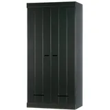 Kleiderschrank Connect aus Kiefer, mit Schubladen und Anschlagtüren, modern, schwarz lackiert
