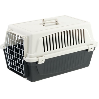 Ferplast Transportbox Katze, Hundetransportbox kleine Hunde und Katzen bis 8 kg, Tür aus plastifiziertem Eisen, Lüftungsschlitze, 37 x 58 x 32 cm, Hartschalen Transportbehälter Atlas 20 EL, Schwarz