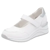 REMONTE Riemchenballerina, Keilabsatz, Halbschuh, Freizeitschuh mit Soft-Einlage silberfarben|weiß 42