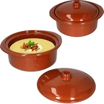 Mambocat 2er Set Ton-Topf + Deckel 1,6L Mediterran Cocotte Kochtopf Schmortopf Mittelalter