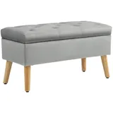 Homcom Sitzbank mit Stauraum, Polsterbank mit Deckel, Bettbank mit Samtoptik, für Flur Schlafzimmer Wohnzimmer, Gummiholz 80 x 35 x 40 cm Grau