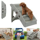 YRHome Haustiertreppe Hundetreppe Klappbar Mit 4-stufige Rutschfesten Teppichboden Katzentreppe Hunderampe Tiertreppe 61x38x49 cm für Hund und Katz bis 75 kg Grau Bett Couch Auto