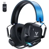 Vakedy Gaming Headset Wireless für PC,PS4,PS5,Mac,Switch, 2,4GHz USB Gaming Headset mit Mikrofon, Bluetooth Gaming Headset,50mm Treiber,50 Stunden Akkulaufzeit,niedrige Latenz,leicht (Blau)