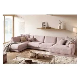 KAWOLA Wohnlandschaft U-Form Madeline Cord Longchair rechts rosa