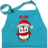 Kinderschürze Schürze Kinder Jungen Mädchen - Süßer Pinguin Weihnachten Geschenk mit Name personalisiert I Weihnachtsmotiv Pinguin I Weihnachtsgeschenke Pinguine - 2-6 Jahre - Türkis - xmas - 2-6 Jahre