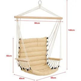 [en.casa] Hängesessel, Beige Textil, 55x140x45 cm, Gartenmöbel, Hängesessel