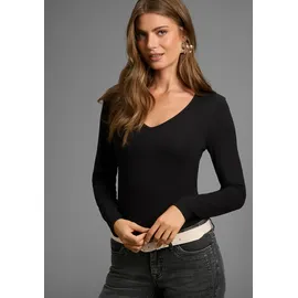 LAURA SCOTT Langarmbody LAURA SCOTT, Damen, Gr. 38, N-Gr, schwarz, Single Jersey, Obermaterial: 95% Baumwolle, 5% Elasthan, unifarben, Basic, sehr figurbetont, V-Ausschnitt, figurbetonte Passform, Basic Design