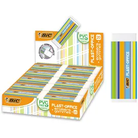 BIC PLAST-OFFICE Radierer aus Kunststoff – PVC-Frei, Für Alle Papierarten, Mit Schutzhülle, Displaybox, 20 Stück