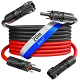 HB-DIGITAL 20m Solarkabel 4mm2 Verlängerungskabel – inkl. 0% MwSt. gem. § 12 Abs. 3 UStG – Kabelpaar PV Kabel mit 1500V Solarstecker UV-beständig für Photovoltaik Anlage IP68 - Rot & Schwarz