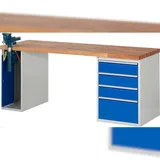 PROREGAL Werkbank Serie 7000 - Modell 7510 | HxBxT 89x200x70cm | 4x Schublade + 1x Schrank inkl. SchPROREGALbstock | Schubladenmaße 3x150 + 1x270mm