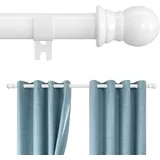 INFLATION Gardinenstange Ausziehbar mit rundem Endstück&Halterung,1-Lauf Edelstahl Metall Gardinenstange für Wohnzimmer Kinderzimmer Schlafzimmer, Weiß 76-284cm